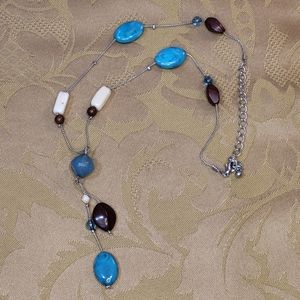 Turquoise beaded silver drop necklace
